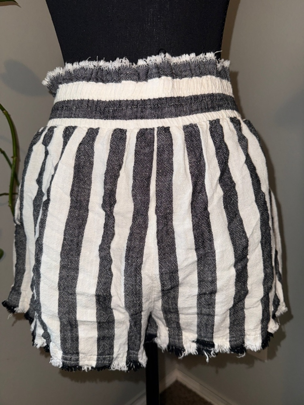 Umgee Black and White Striped High Waist Shorts - Picture 3 of 5